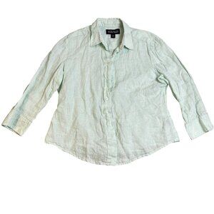 Linda Allard Ellen Tracy Woman's Shirt Size 16 Mint Green 100% Linen Button-Up